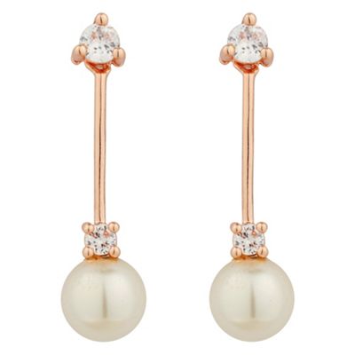Rose gold crystal stick and pearl drop earring